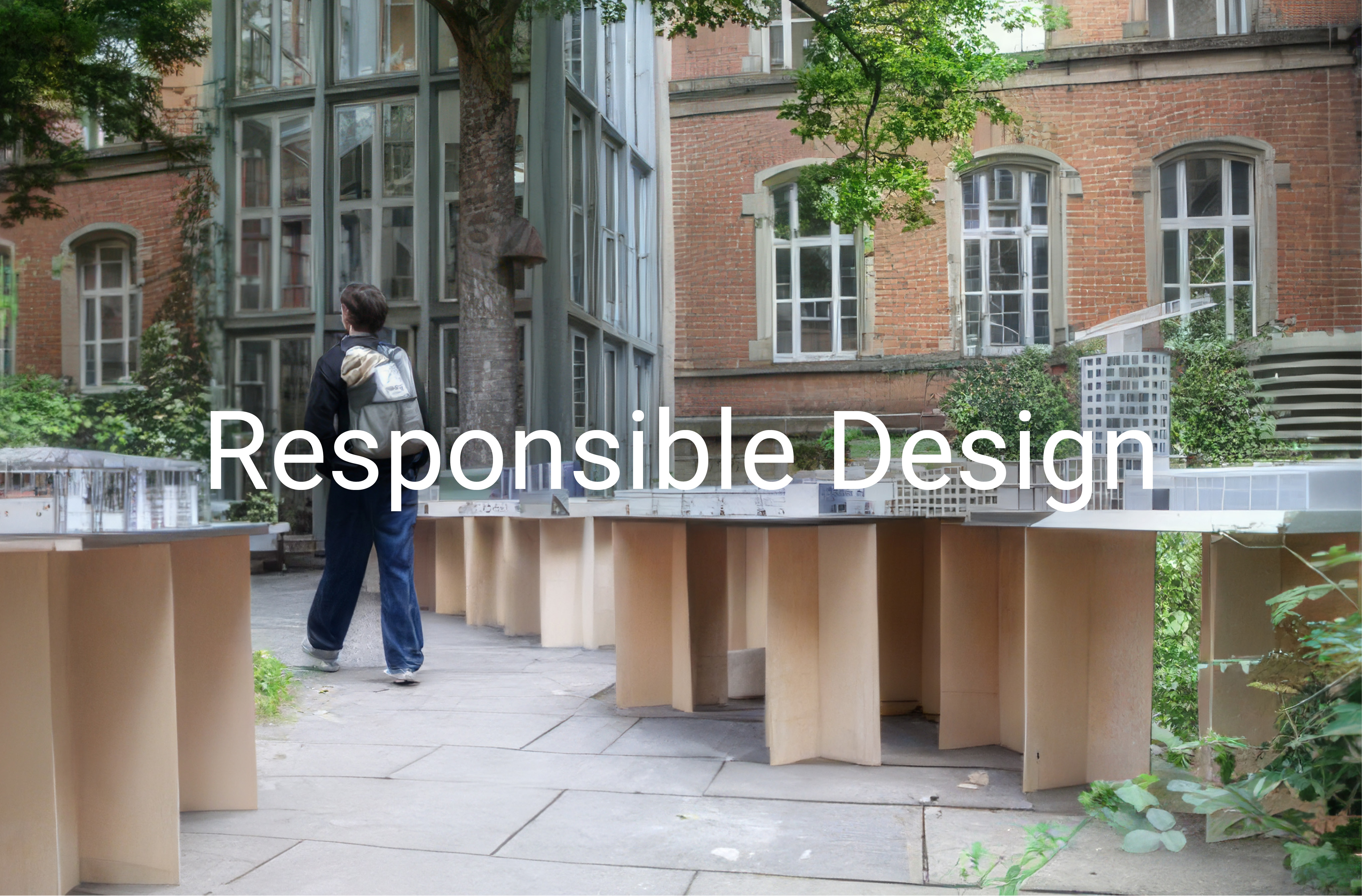 Studierender auf Ausstellung im Campus-Hof